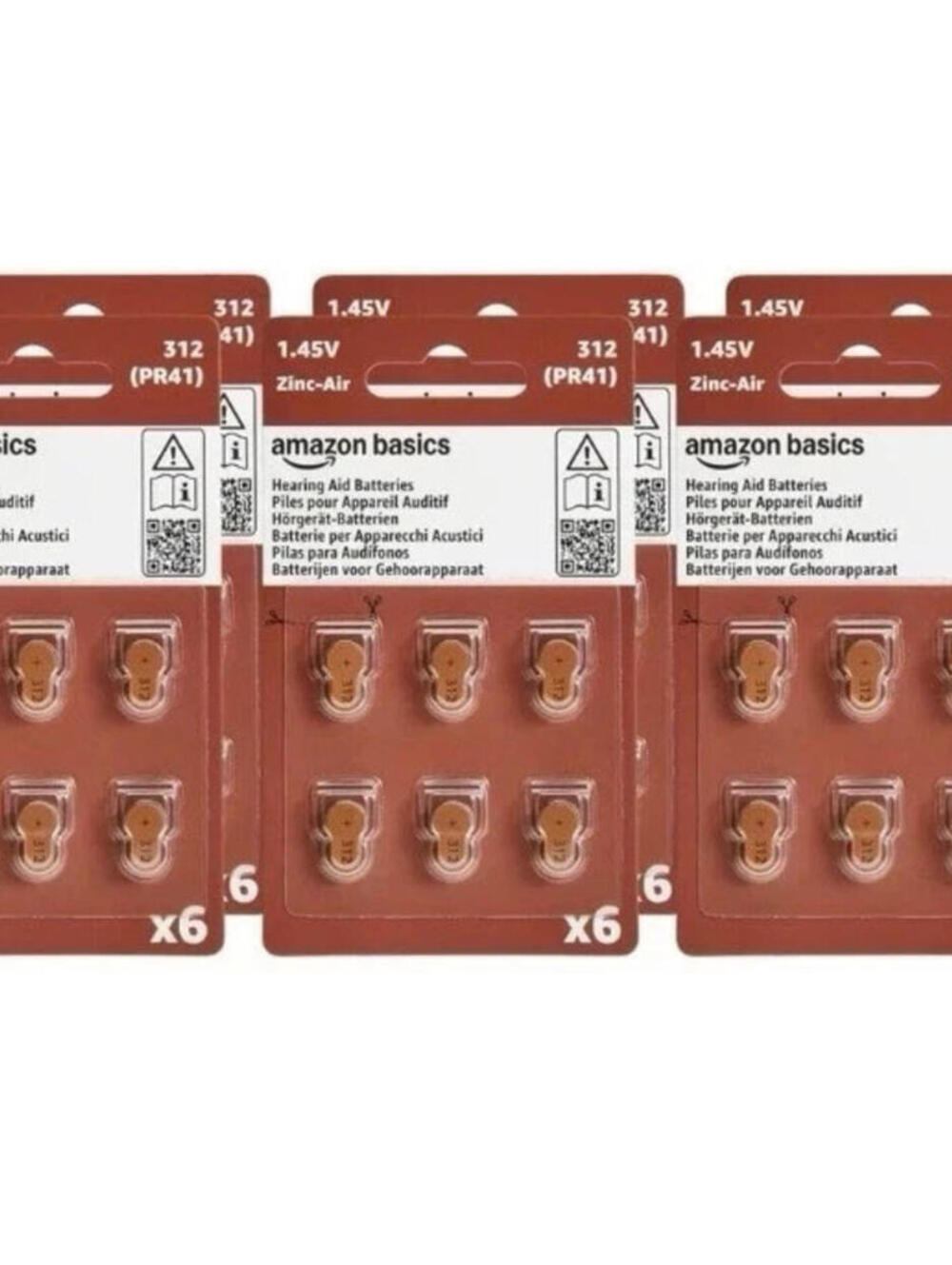 Amazon Basics 60-Pk Hearing Aid Size 312 Zinc-Air Batteries 1.45 Volt